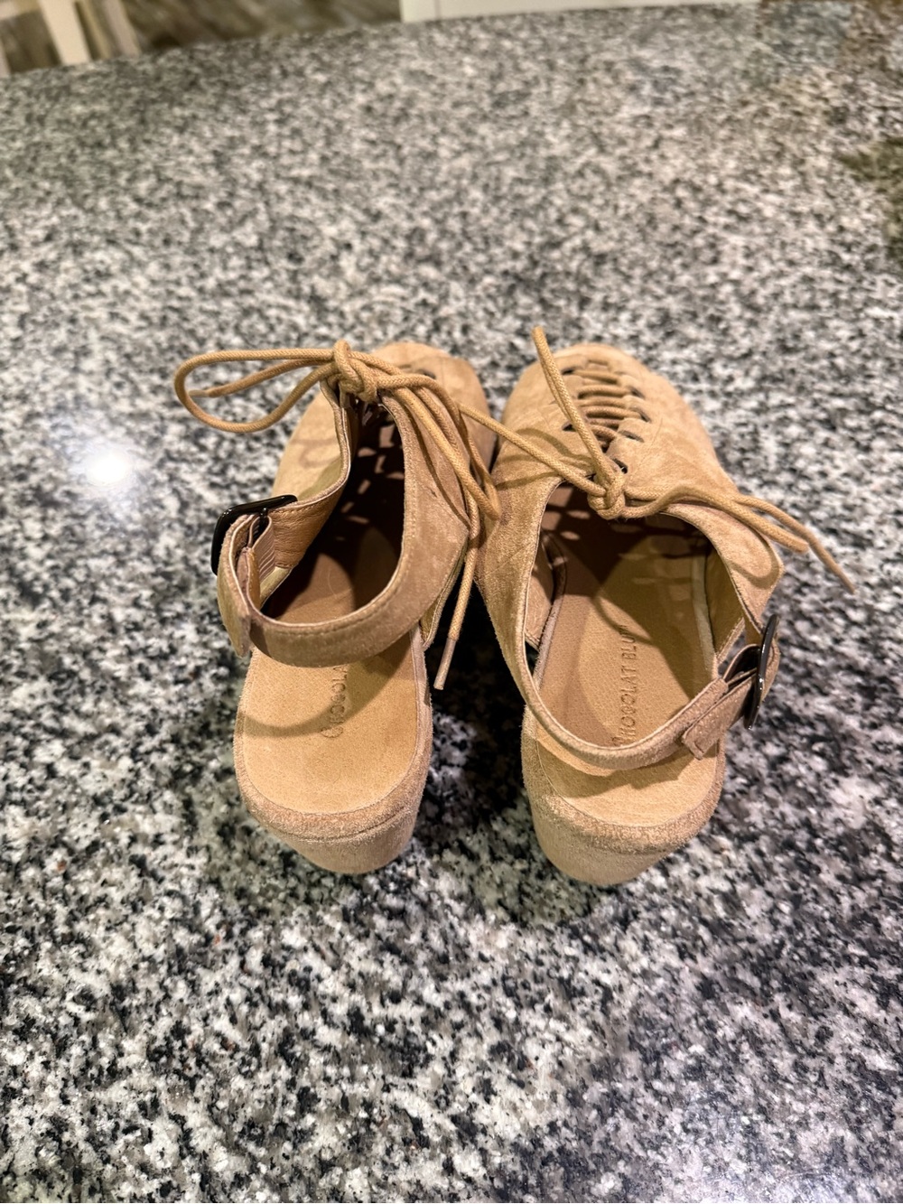 Chocolat Blu Suede Lace-Up Open-Toe Heels in Tan - Picture 4 of 4